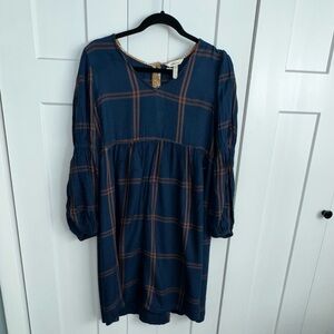 MATILDA JANE Just Imagine Silvi Windowpane Plaid Dress Blue/gold - Medium